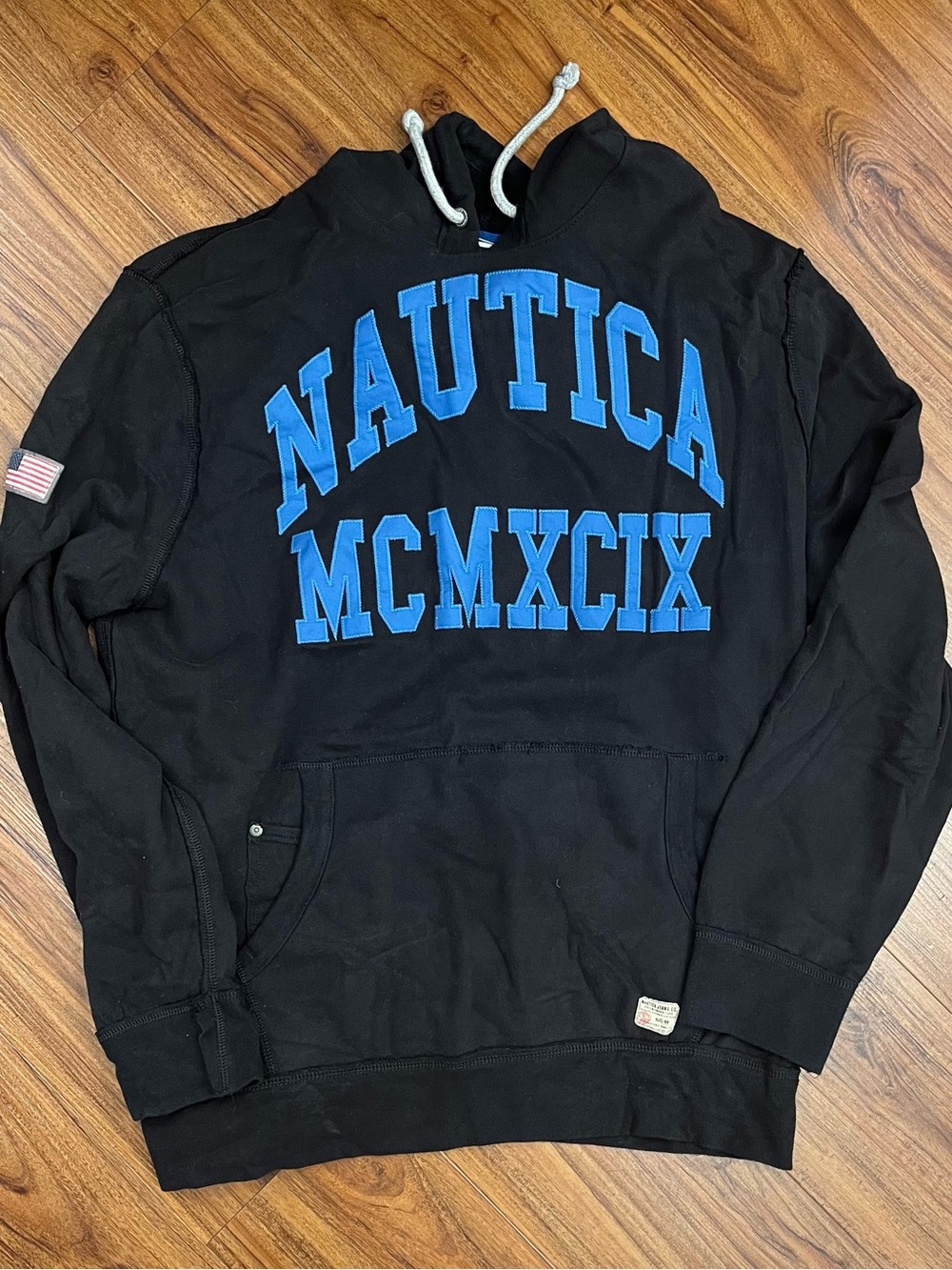 Nautica Black Sweatshirt with Cream Patch and Red Logo